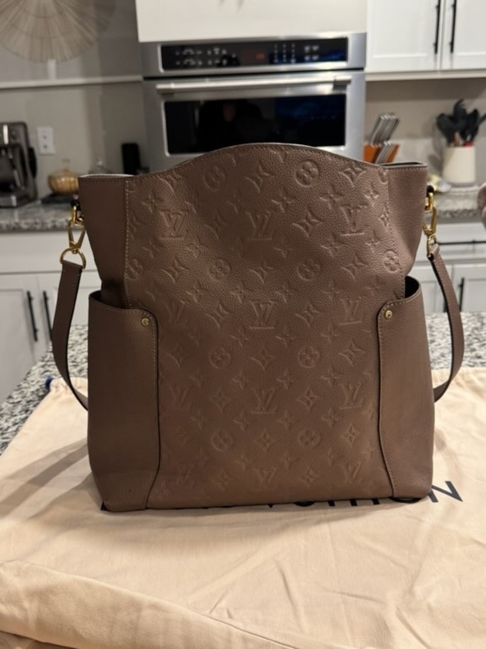 Louis Vuitton Taupe Monogram Empreinte Tote with Gold-Tone Hardware